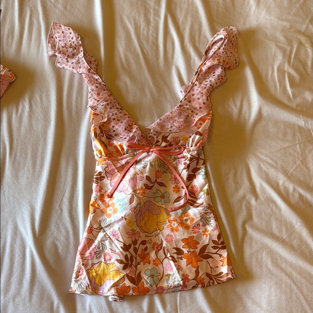 Victoria's Secret Pink and Orange Lace Tie Front Camisole